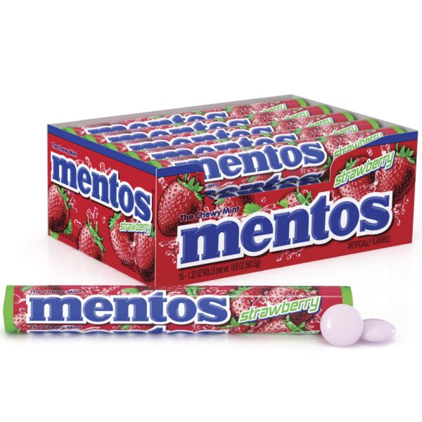 MENTOS CHEWY MINITS STRAWBERRY 15 ROLL
